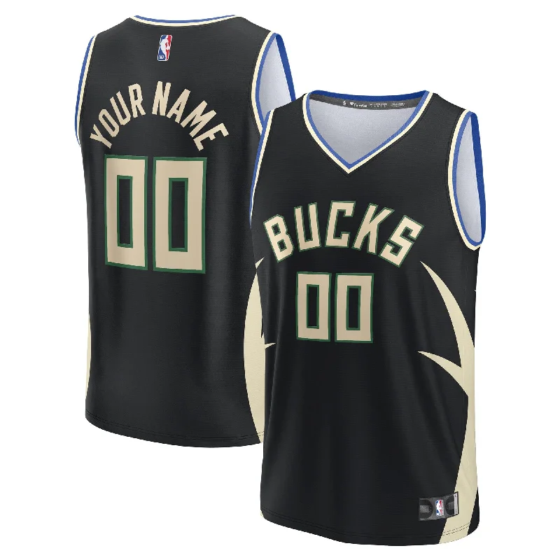 Basketball Jersey For Team Spirit Merchandise-Milwaukee Bucks Branded Custom Fast Break Basketball Jersey - Statement Edition - Black