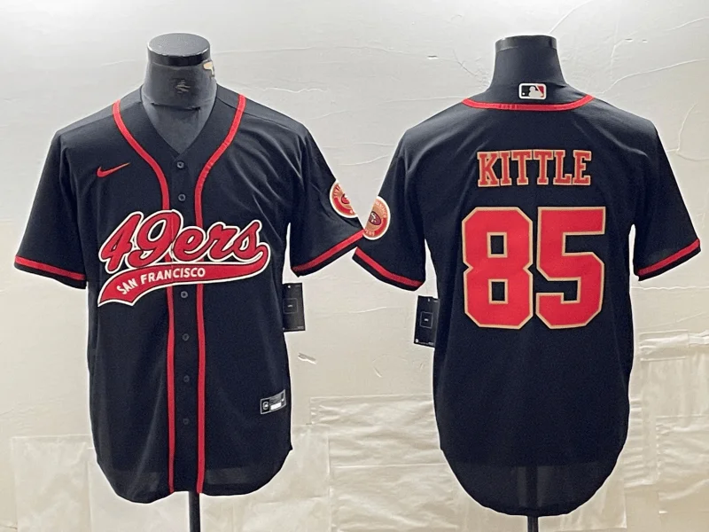 Baseball Jersey For Special Edition Fan Gear-Men's San Francisco 49ers #85 George Kittle Black Red With Patch Cool Base Stitched Baseball Jersey