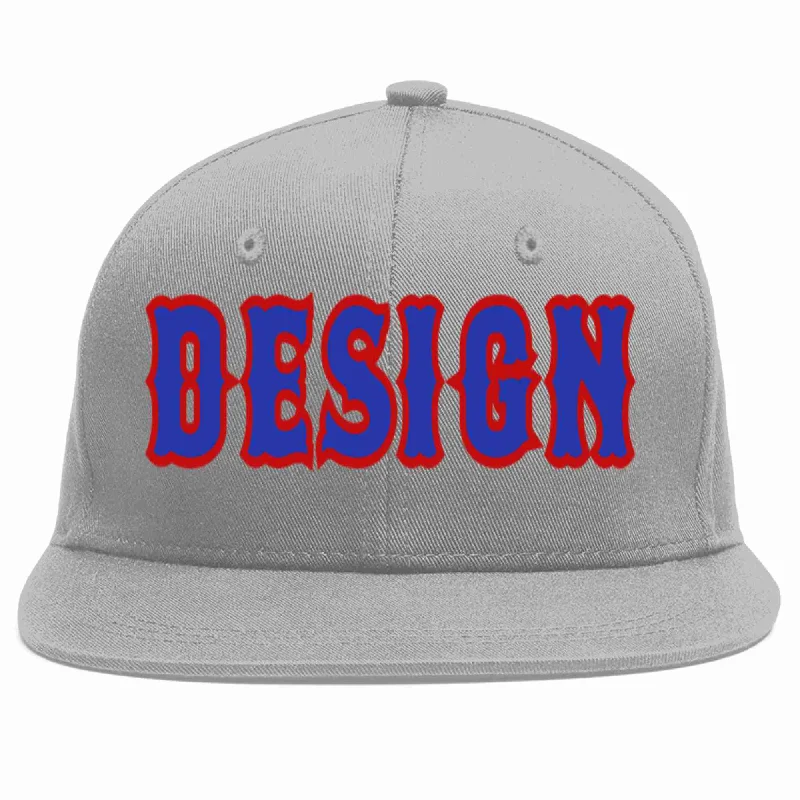 Baseball Cap For Personalized Event Apparel-Custom Gray Royal-Red Flat Eaves Sport Baseball Cap Design for Men/Women/Youth