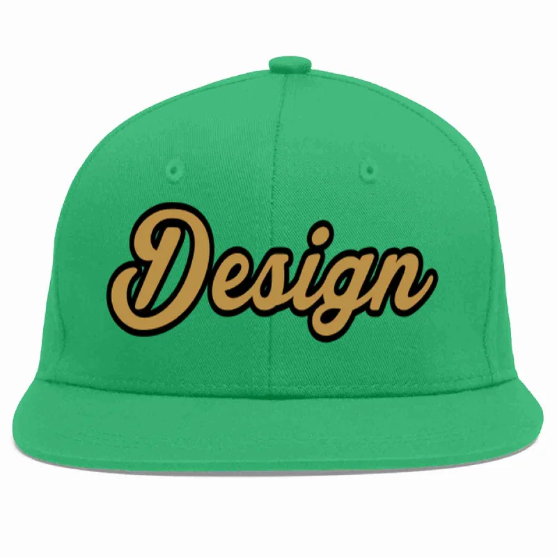 Baseball Cap For High School Teams-Custom Teal Old Gold-Black Flat Eaves Sport Baseball Cap