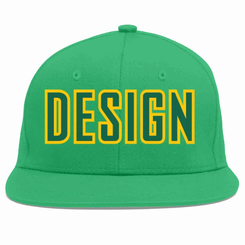 Baseball Cap For Summer Events-Custom Teal Kelly Green-Gold Flat Eaves Sport Baseball Cap