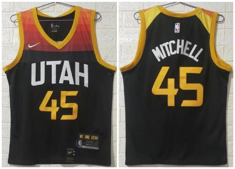 Basketball Jersey For Alumni Merchandise-Jazz 45 Donovan Mitchell Black 2020-21 City Edition Swingman Basketball Jersey