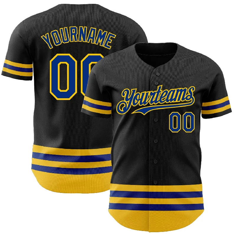 Baseball Jersey For Custom Team Portraits-Custom Black Royal-Yellow Line Authentic Baseball Jersey