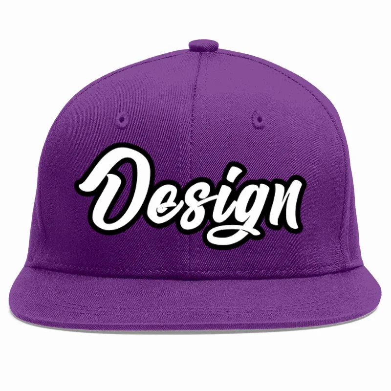 Baseball Cap For Custom Sports Apparel-Custom Purple White-Black Flat Eaves Sport Baseball Cap Design for Men/Women/Youth