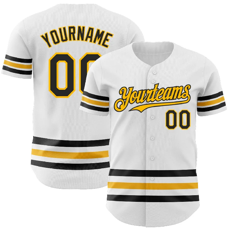 Baseball Jersey For Softball Custom Merchandise-Custom White Black-Gold Line Authentic Baseball Jersey