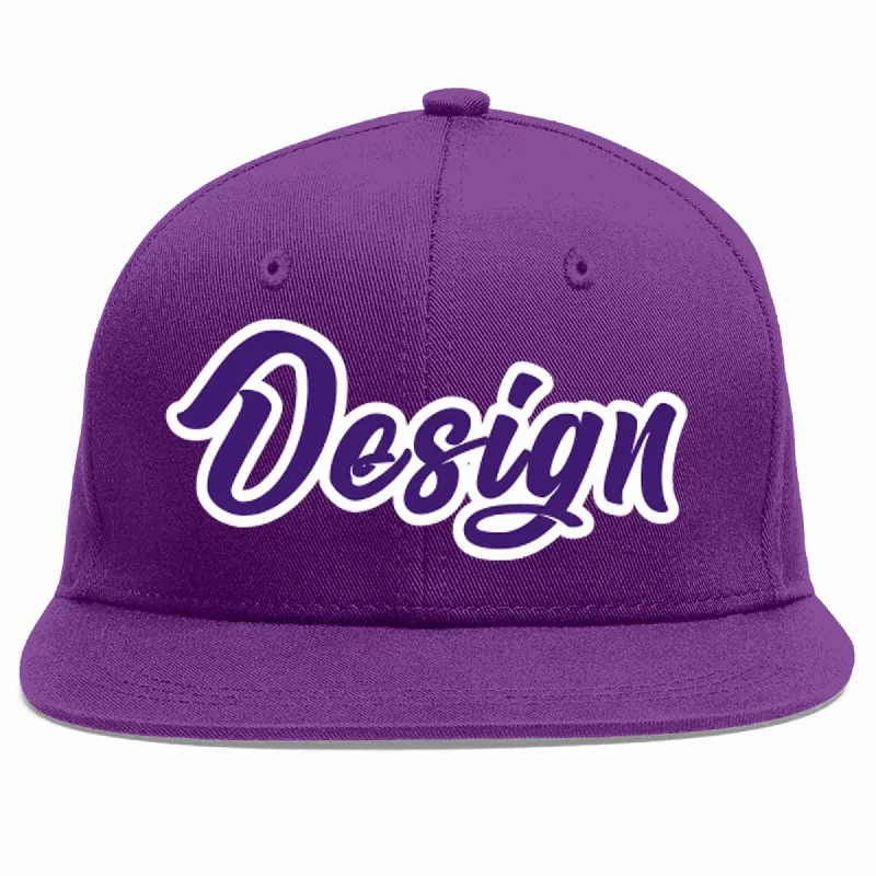 Baseball Cap For Softball Players And Fans-Custom Purple purple-White Flat Eaves Sport Baseball Cap Design for Men/Women/Youth