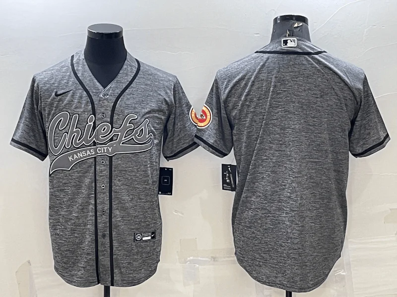 Baseball Jersey For Group Custom Orders-Men's Kansas City Chiefs Blank Grey With Patch Cool Base Stitched Baseball Jersey