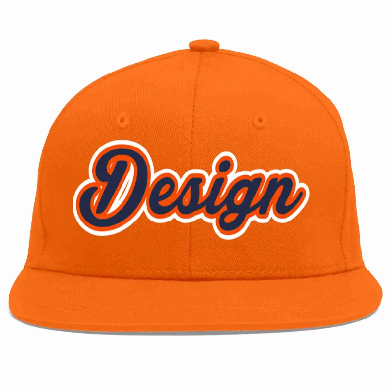 Baseball Cap For Personalized School Apparel-Custom Orange Navy-Orange Flat Eaves Sport Baseball Cap Design for Men/Women/Youth