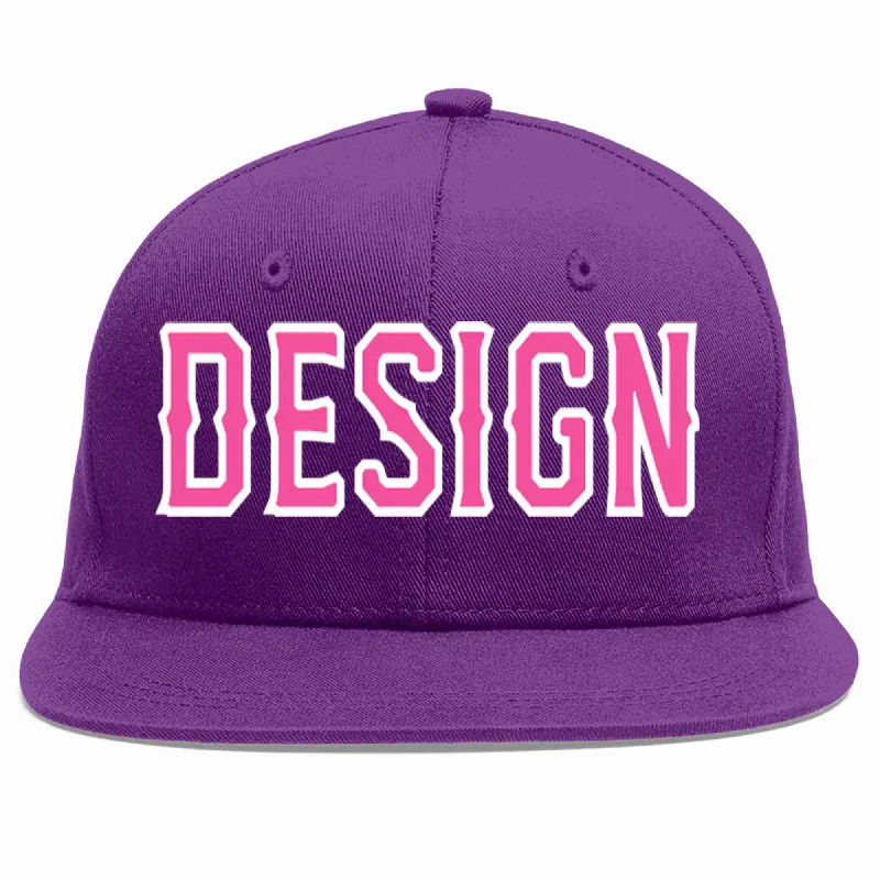 Baseball Cap For All Ages-Custom Purple Pink-White Flat Eaves Sport Baseball Cap Design for Men/Women/Youth