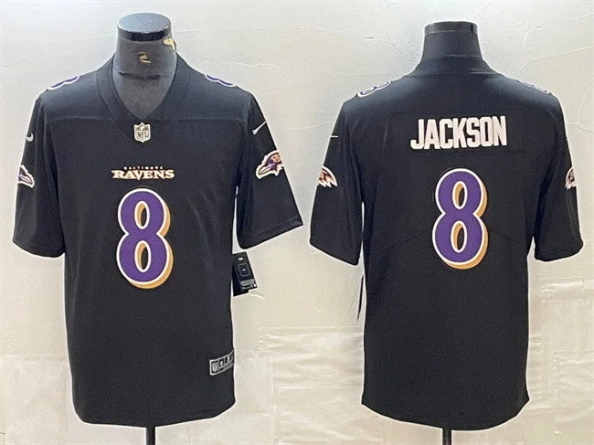 Football Jersey With Personalized Player Patches-Men's Baltimore Ravens #8 Lamar Jackson Black Vapor Limited Football Stitched Jersey