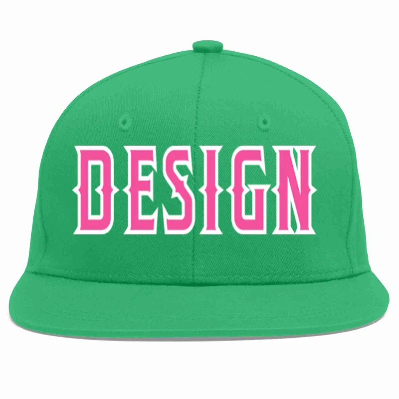 Baseball Cap With Custom Stitching Designs-Custom Teal Pink-White Flat Eaves Sport Baseball Cap