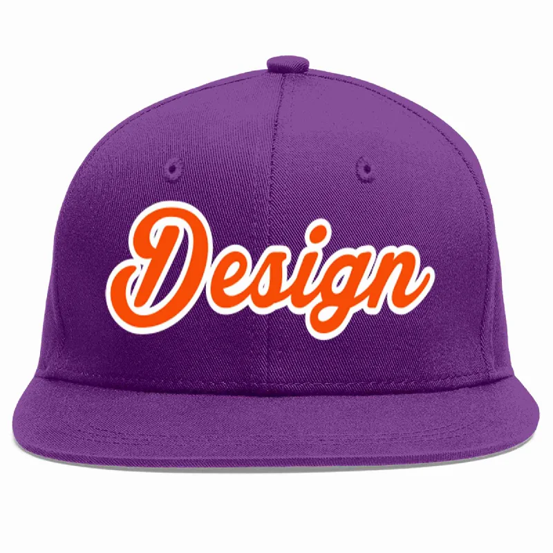 Baseball Cap For High School Customization-Custom Purple Orange-White Flat Eaves Sport Baseball Cap Design for Men/Women/Youth