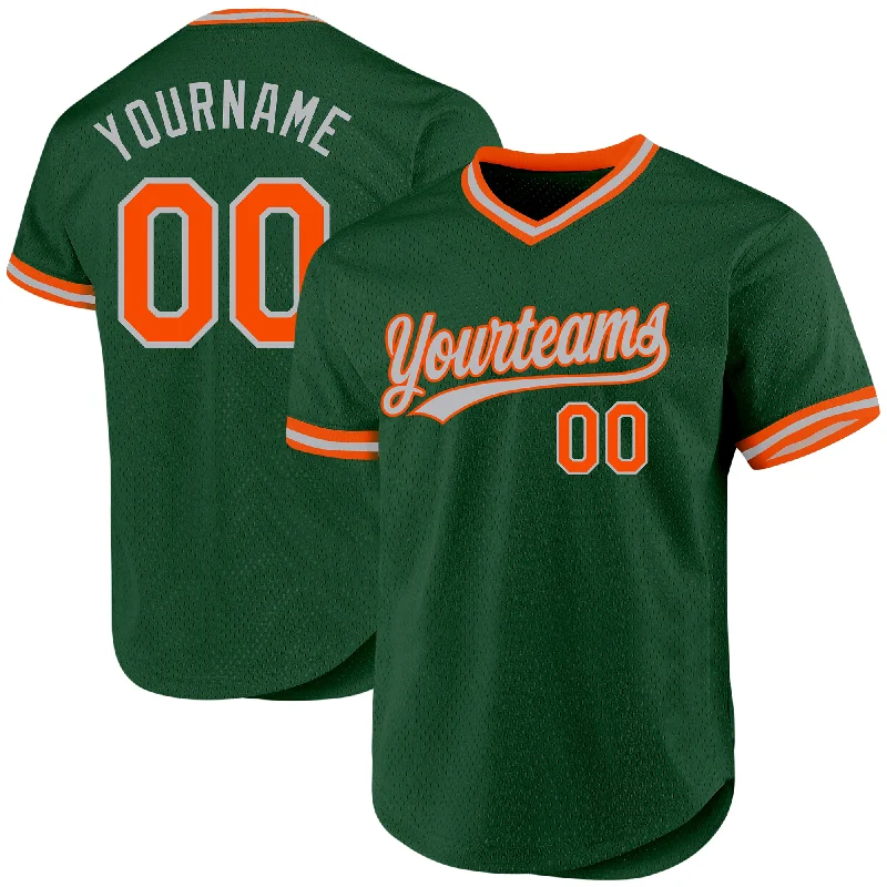 Baseball Jersey For Softball Custom Merchandise-Custom Green Orange-Gray Authentic Throwback Baseball Jersey