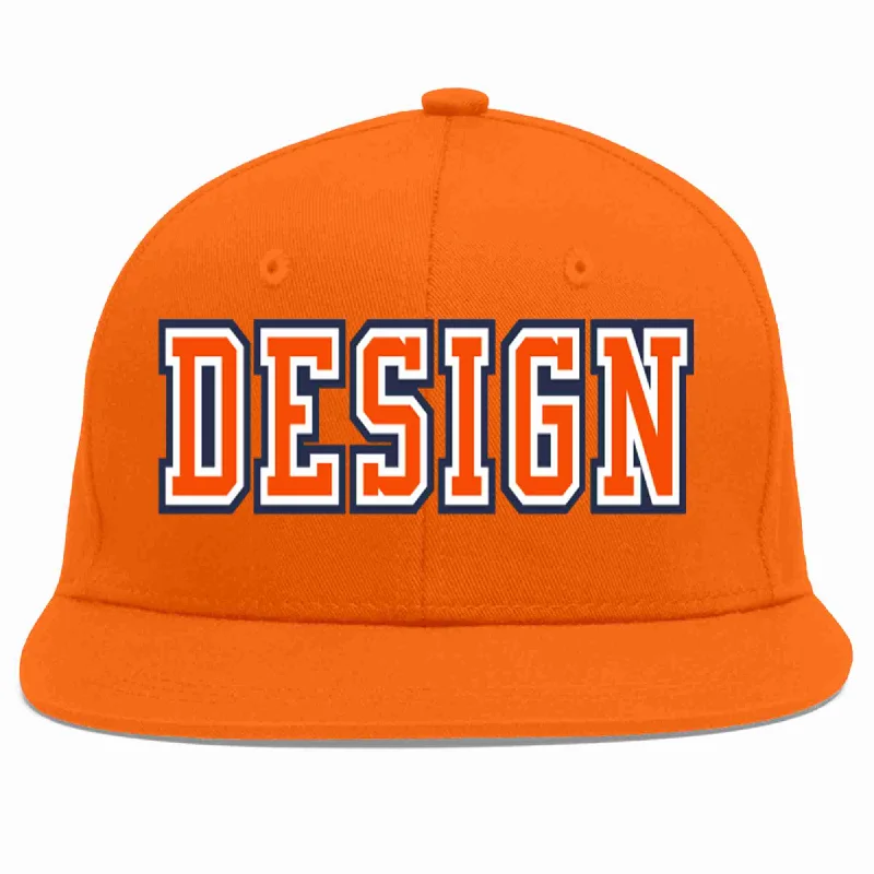 Baseball Cap For Tournament Teams-Custom Orange Orange-White Flat Eaves Sport Baseball Cap Design for Men/Women/Youth