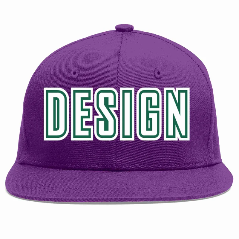 Baseball Cap With Custom Logo-Custom Purple White-Kelly Green Flat Eaves Sport Baseball Cap Design for Men/Women/Youth