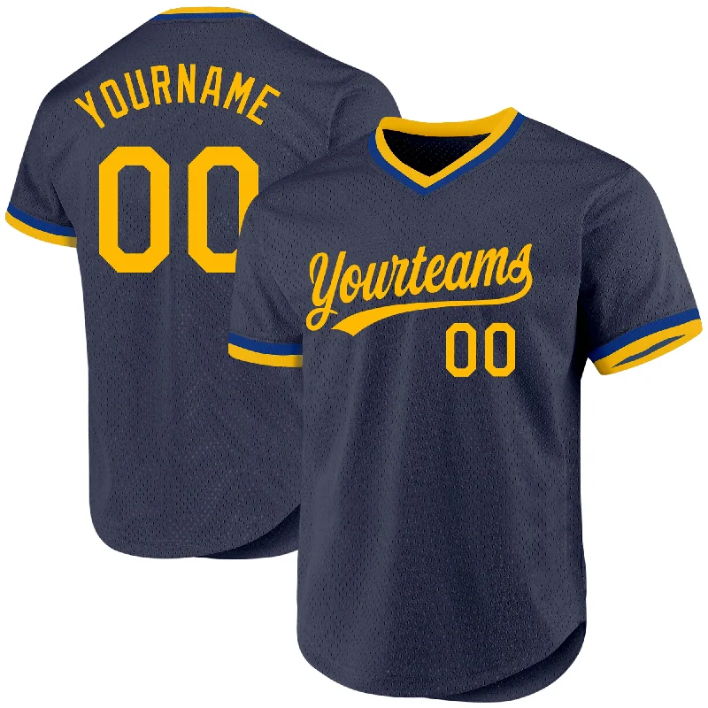 Baseball Jersey For Tournament Fan Gear-Custom Navy Gold-Royal Authentic Throwback Baseball Jersey