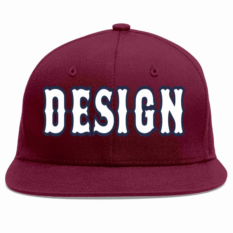 Baseball Cap With Player Name And Number-Custom Crimson White-Navy Flat Eaves Sport Baseball Cap Design for Men/Women/Youth