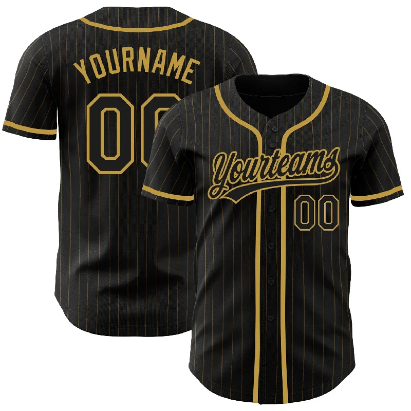 Baseball Jersey For High-Quality Custom Orders-Custom Black Old Gold Pinstripe Black Authentic Baseball Jersey