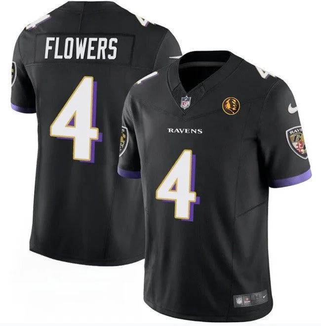 Football Jersey For School Team Orders-Men's Baltimore Ravens #4 Zay Flowers Black 2023 F.U.S.E. With John Madden Patch Vapor Limited Football Stitched Jersey