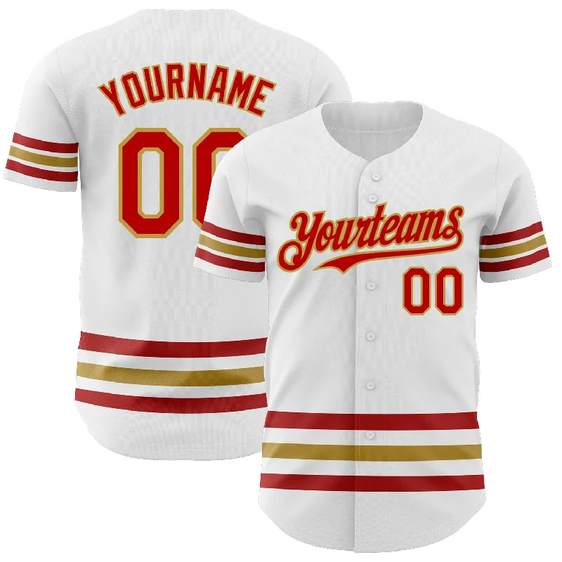 Baseball Jersey For Custom Event Orders-Custom White Red-Old Gold Line Authentic Baseball Jersey