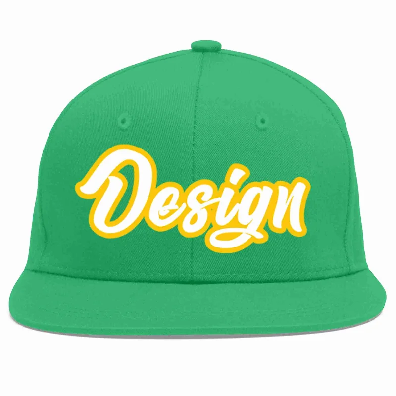 Custom Baseball Cap-Custom Teal White-Gold Flat Eaves Sport Baseball Cap