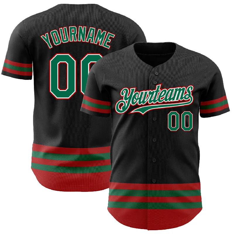 Baseball Jersey For Limited-Edition Team Gear-Custom Black Kelly Green-Red Line Authentic Baseball Jersey