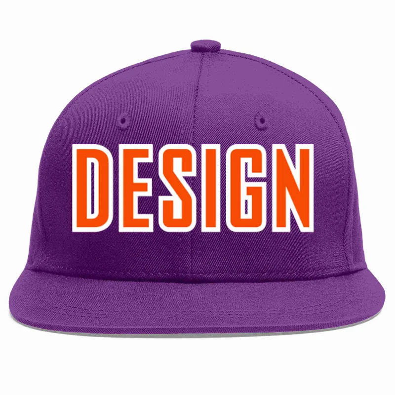 Baseball Cap For Team Merchandise-Custom Purple Orange-White Flat Eaves Sport Baseball Cap Design for Men/Women/Youth