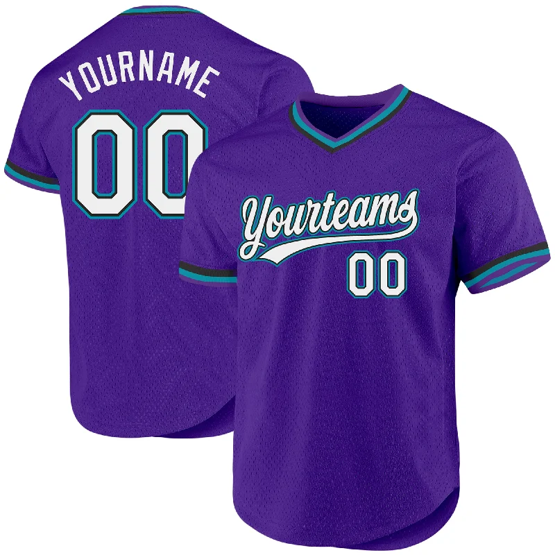 Baseball Jersey For Alumni Merchandise-Custom Purple Black-Teal Authentic Throwback Baseball Jersey