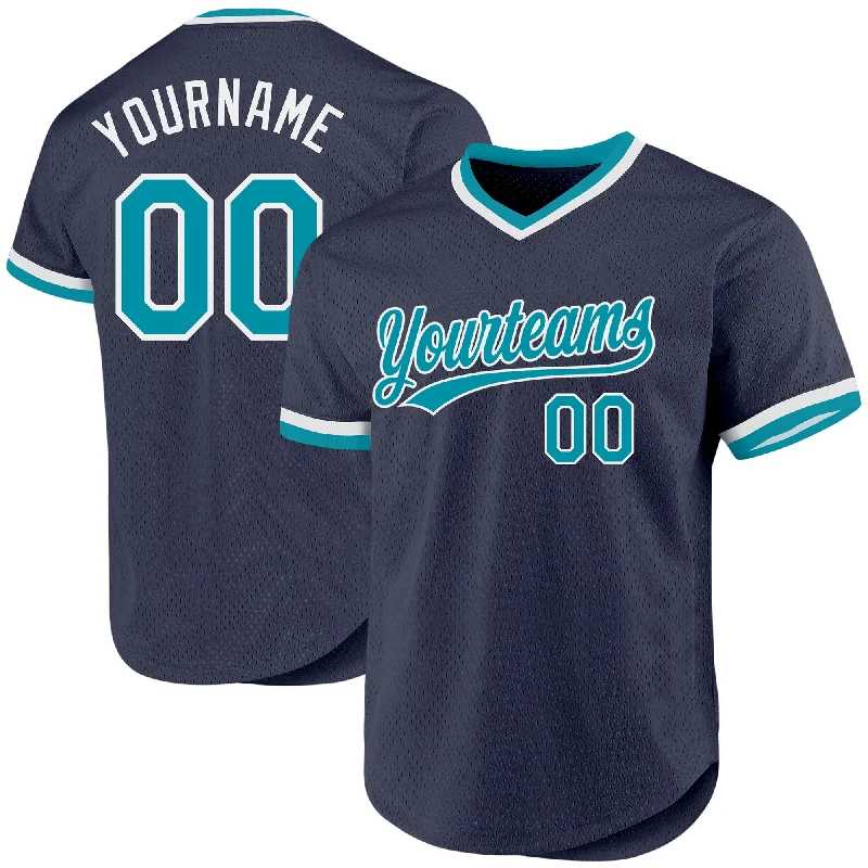 Baseball Jersey For Professional Merchandise Customization-Custom Navy Teal-White Authentic Throwback Baseball Jersey