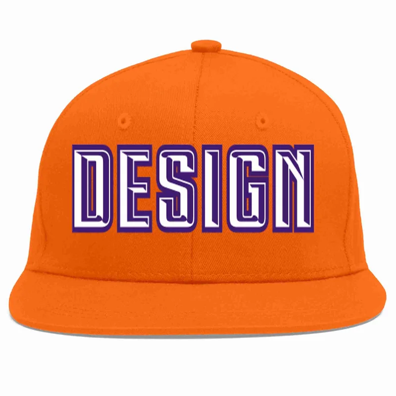 Baseball Cap For Team Logo Embroidery-Custom Orange White-purple Flat Eaves Sport Baseball Cap Design for Men/Women/Youth