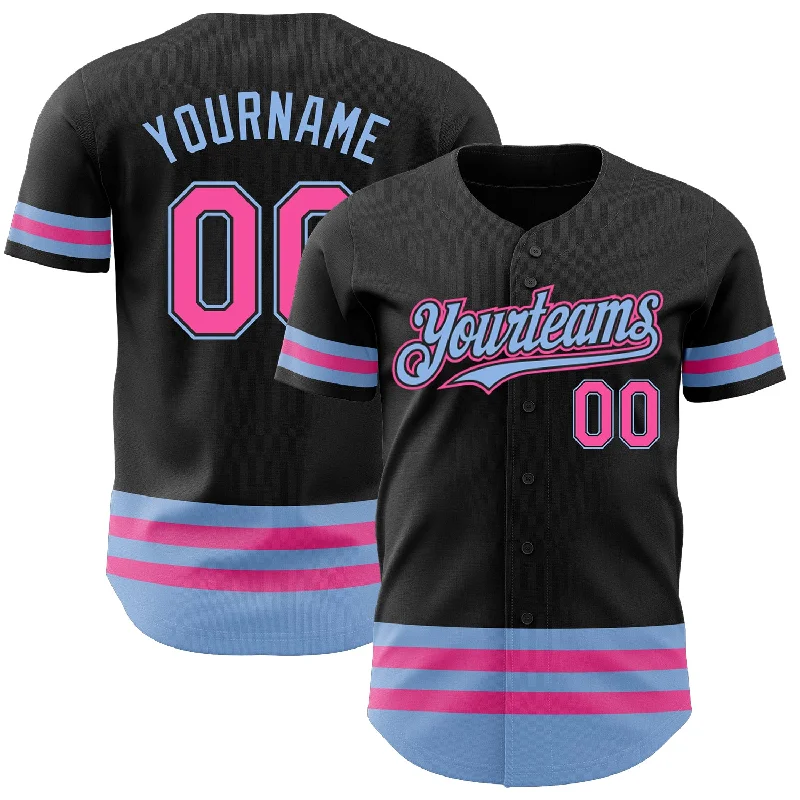 Baseball Jersey For Custom Apparel Fundraisers-Custom Black Pink-Light Blue Line Authentic Baseball Jersey