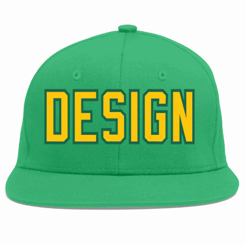 Baseball Cap With Custom Text-Custom Teal Gold-Kelly Green Flat Eaves Sport Baseball Cap