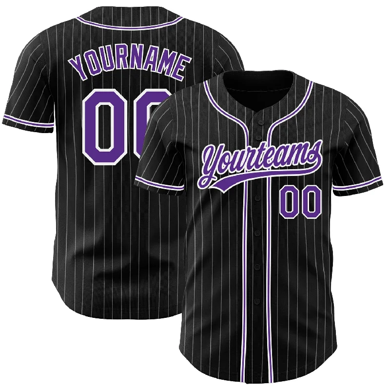 Baseball Jersey With Custom Numbering-Custom Black White Pinstripe Purple Authentic Baseball Jersey