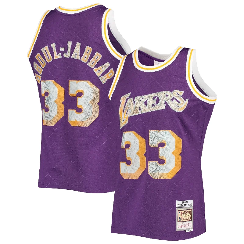 Basketball Jersey For High School Customization-Kareem Abdul-jabbar Los Angeles Lakers 1996-97 Hardwood Classics 75th Anniversary Diamond Swingman Basketball Jersey - Purple