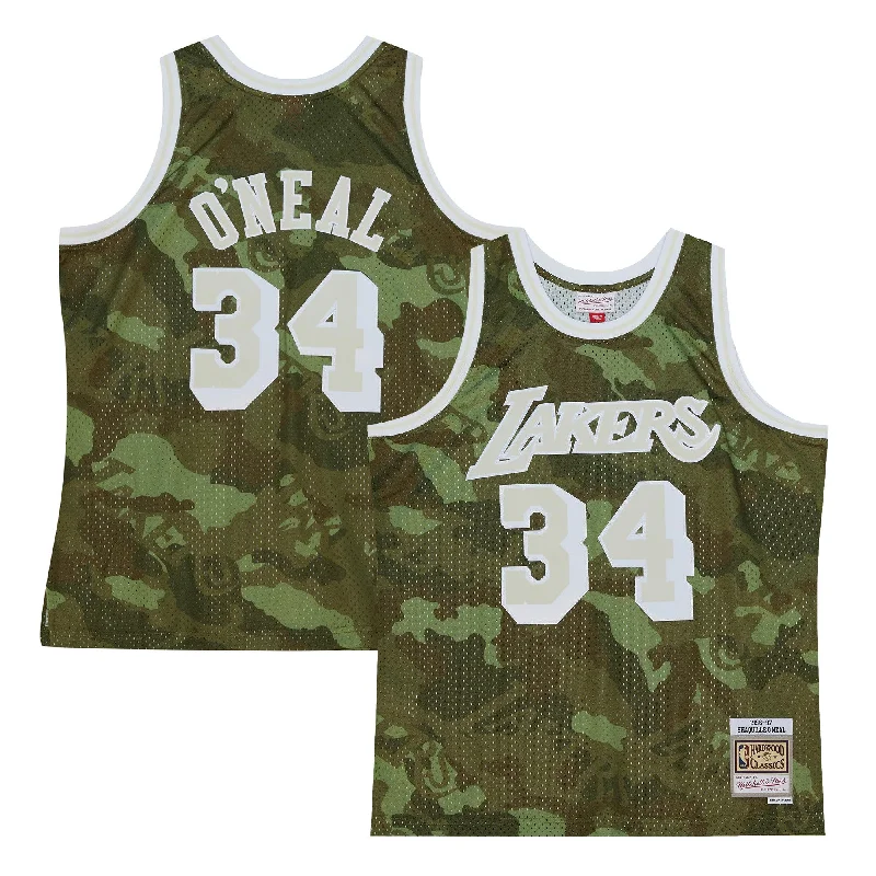 Basketball Jersey For Personalized Tournament Gear-Shaquille O'neal Los Angeles Lakers Hardwood Classics 1996/97 Ghost Green Swingman Basketball Jersey - Camo