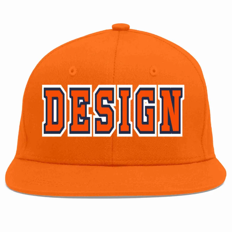 Baseball Cap For Group Custom Orders-Custom Orange Orange-Navy Flat Eaves Sport Baseball Cap Design for Men/Women/Youth