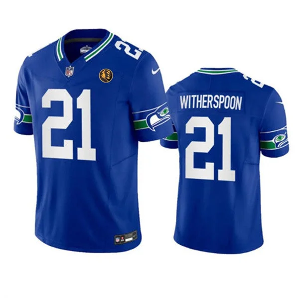 Football Jersey For League Orders-Men's Seattle Seahawks #21 Devon Witherspoon Royal 2023 F.U.S.E. Throwback With John Madden Patch Vapor Limited Football Stitched Jersey