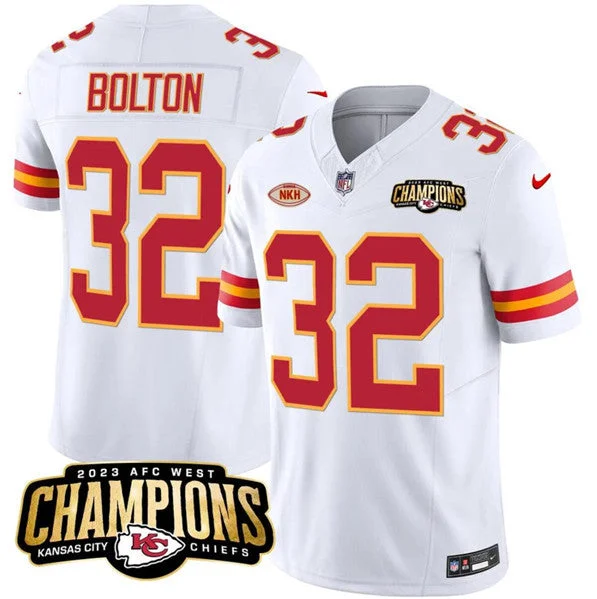 Football Jersey For Special Fan Custom Orders-Men’s Kansas City Chiefs #32 Nick Bolton White 2023 F.U.S.E. AFC West Champions With "NKH" Patch Vapor Untouchable Limited Football Stitched Jersey