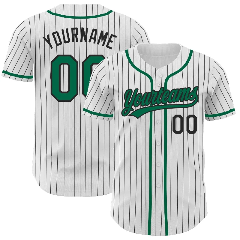 Baseball Jersey For Alumni Gear-Custom White Black Pinstripe Kelly Green Authentic Baseball Jersey