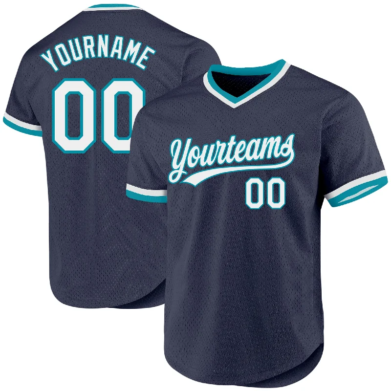 Baseball Jersey For Promotional Custom Orders-Custom Navy White-Teal Authentic Throwback Baseball Jersey