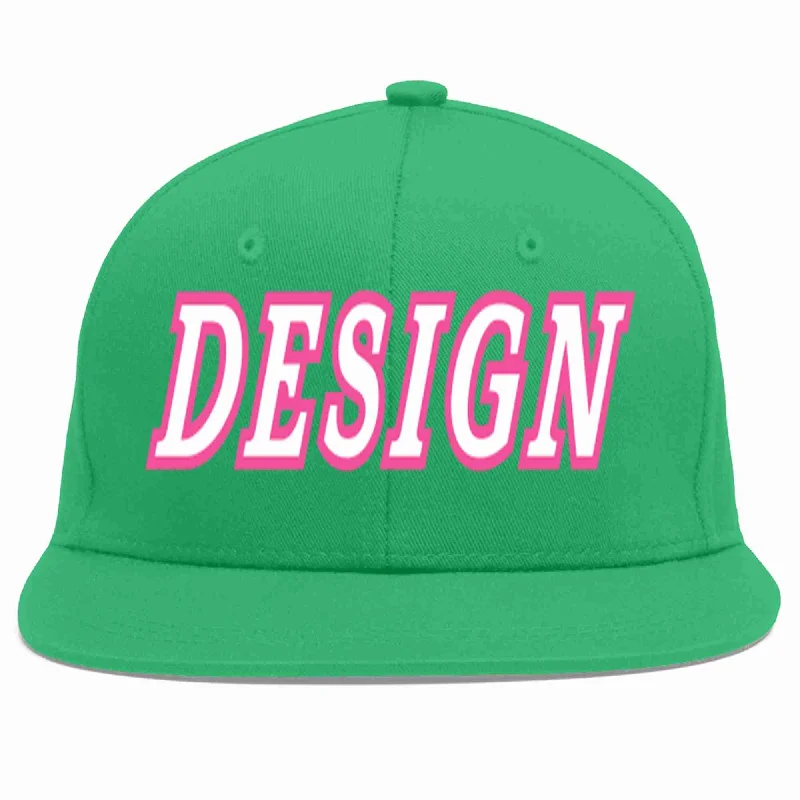 Baseball Cap For Personalized Sports Gear-Custom Teal White-Pink Flat Eaves Sport Baseball Cap