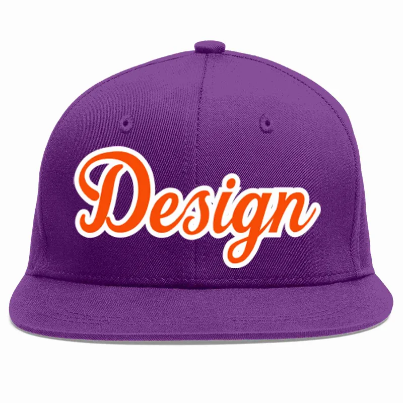 Baseball Cap For Official Team Apparel-Custom Purple Orange-White Flat Eaves Sport Baseball Cap Design for Men/Women/Youth