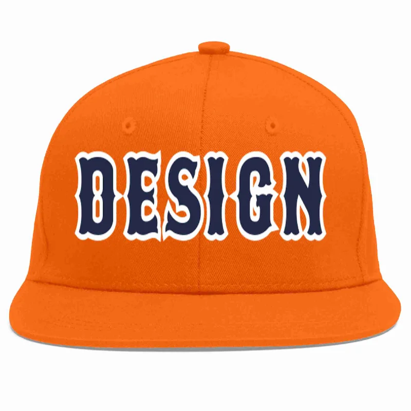 Baseball Cap With Custom Color Options-Custom Orange Navy-White Flat Eaves Sport Baseball Cap Design for Men/Women/Youth