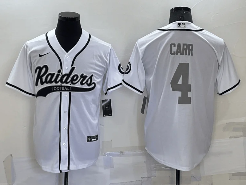 Baseball Jersey For Professional Fan Gear-Men's Las Vegas Raiders #4 Derek Carr White Grey Stitched Cool Base Baseball Jersey