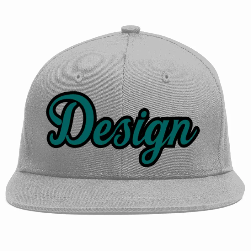 Baseball Cap For Limited Edition Merchandise-Custom Gray Aqua-Black Flat Eaves Sport Baseball Cap Design for Men/Women/Youth