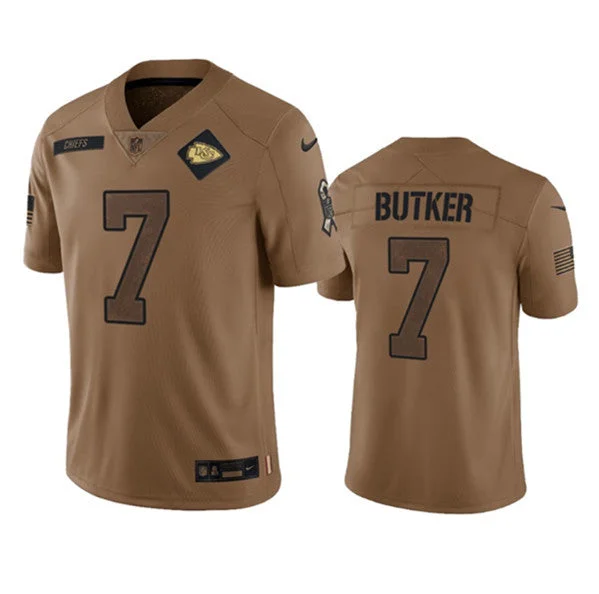 Football Jersey For Personalized Event Merchandise-Men’s Kansas City Chiefs #7 Harrison Butker 2023 Brown Salute To Service Limited Football Stitched Jersey