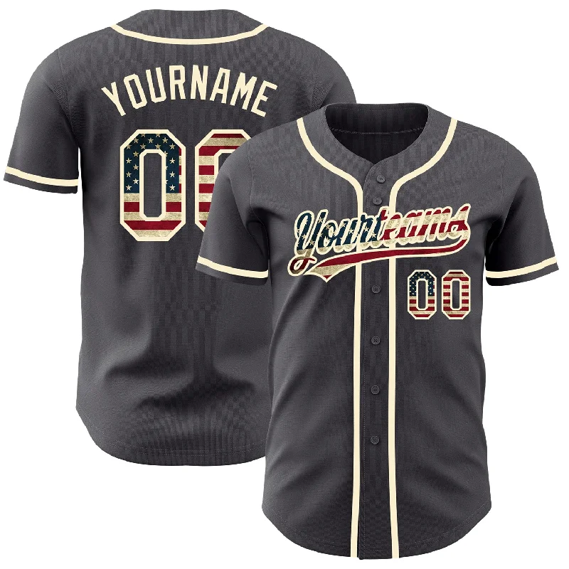 Baseball Jersey For Special Team Gifts-Custom Steel Gray Vintage USA Flag-Cream Authentic Baseball Jersey