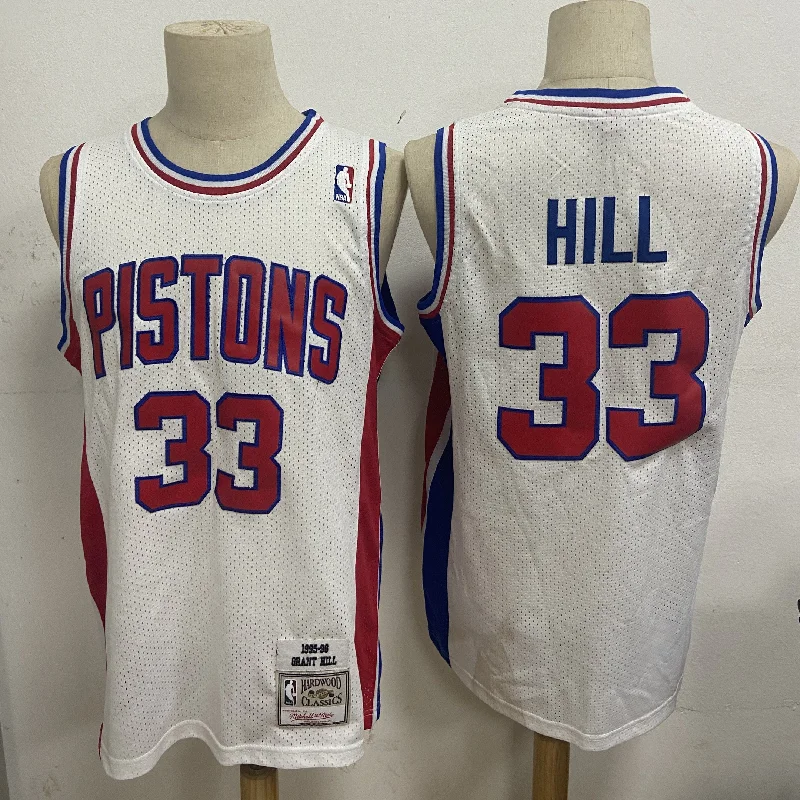 Basketball Jersey For Fan Gear Fundraising-Pistons 33 Grant Hill White 1995-96 Hardwood Classics Basketball Jersey