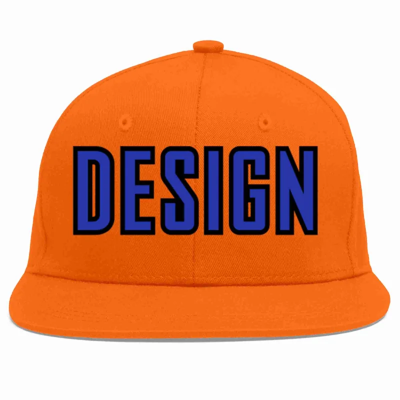 Baseball Cap For Softball Teams-Custom Orange Royal-Black Flat Eaves Sport Baseball Cap Design for Men/Women/Youth