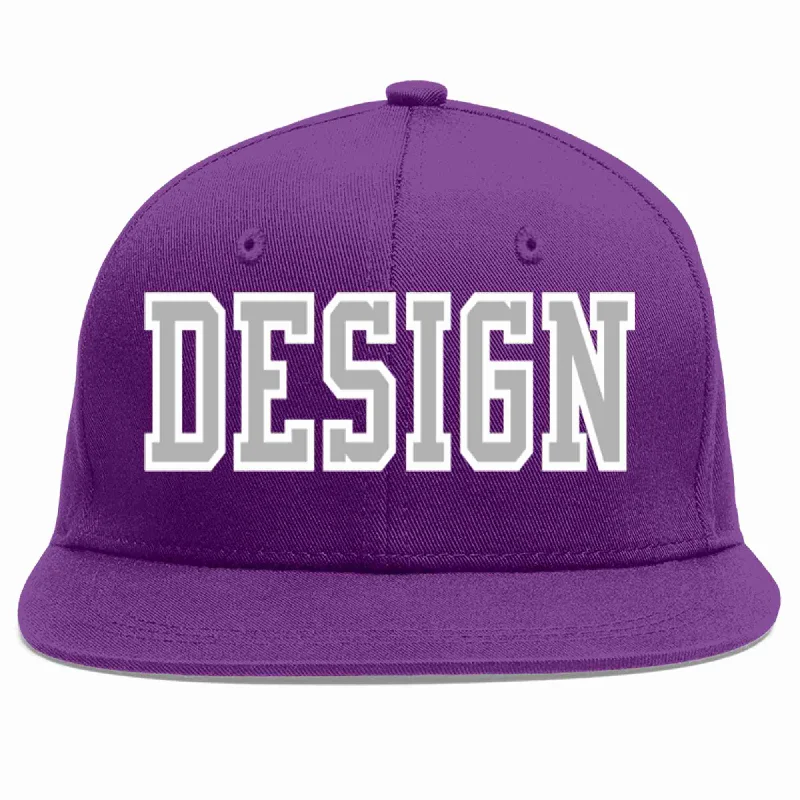 Baseball Cap With Custom Colors And Designs-Custom Purple Gray-White Flat Eaves Sport Baseball Cap Design for Men/Women/Youth